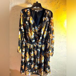 Daniel Rainn Black and Gold Long Sleeve Dress